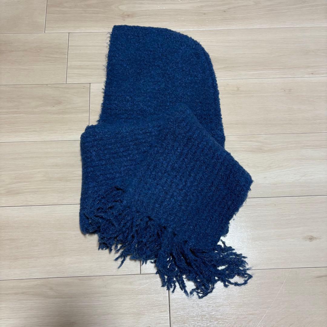 margarines フード　マフラー　編み込み　冬　青