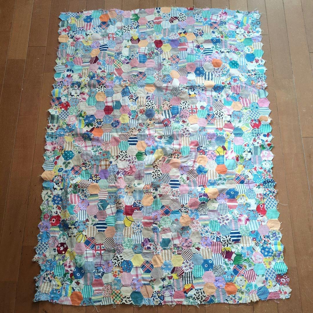 アンティーク　キルトトップ　ヘキサゴン