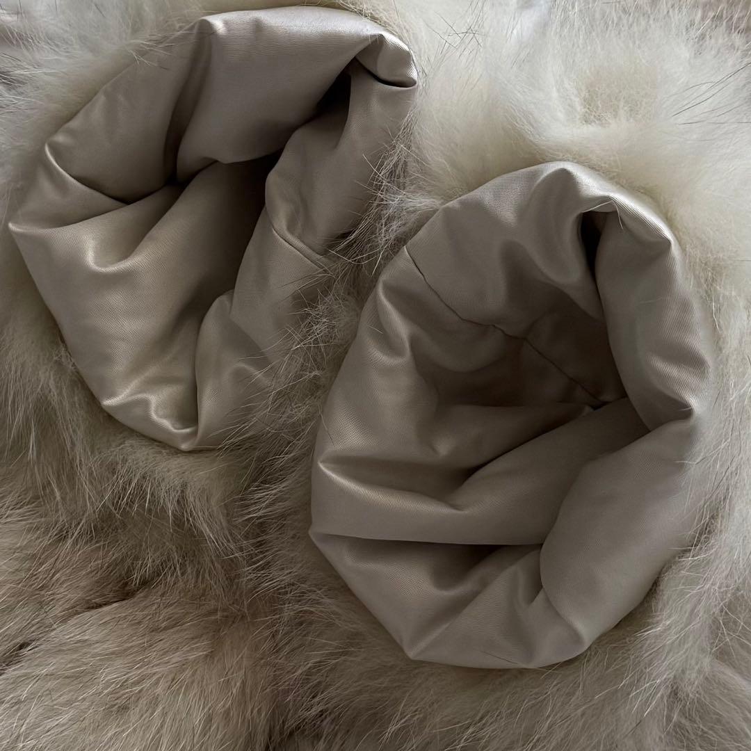 美品 ブルーフォックス フード ロングコート 毛皮 ベルト トレンチ ホワイト