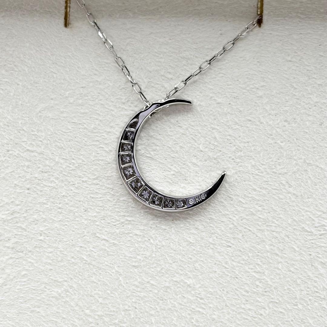 【新品同様】 ミキモト K18WG 0.08ct月モチーフ ダイヤ ネックレス