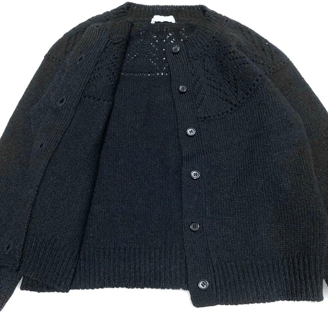 【美品】MARGARET HOWELL 透かし編み ウールニットカーディガン 黒