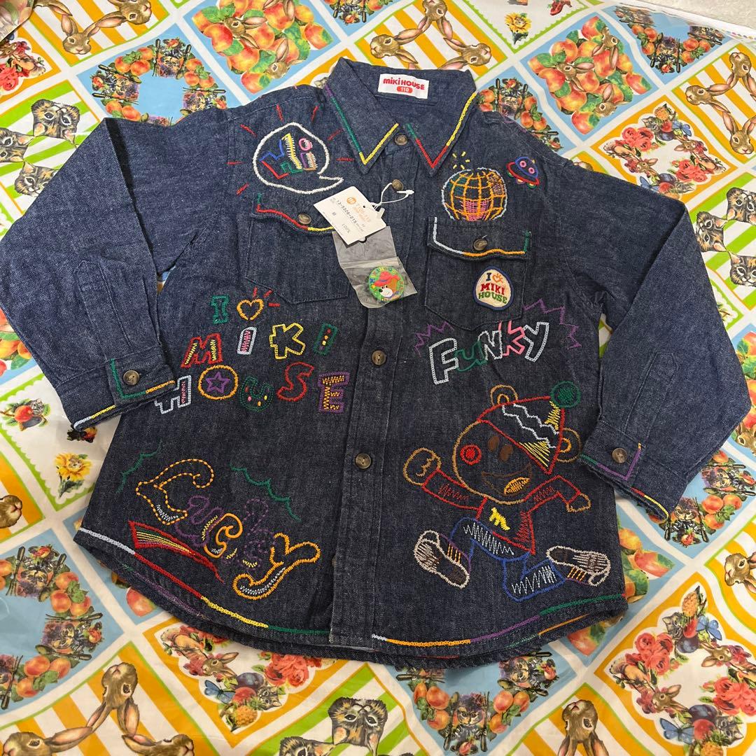 ミキハウス FUNKY 刺繍デニムジャケット 110cm 日本製 バッジ付き