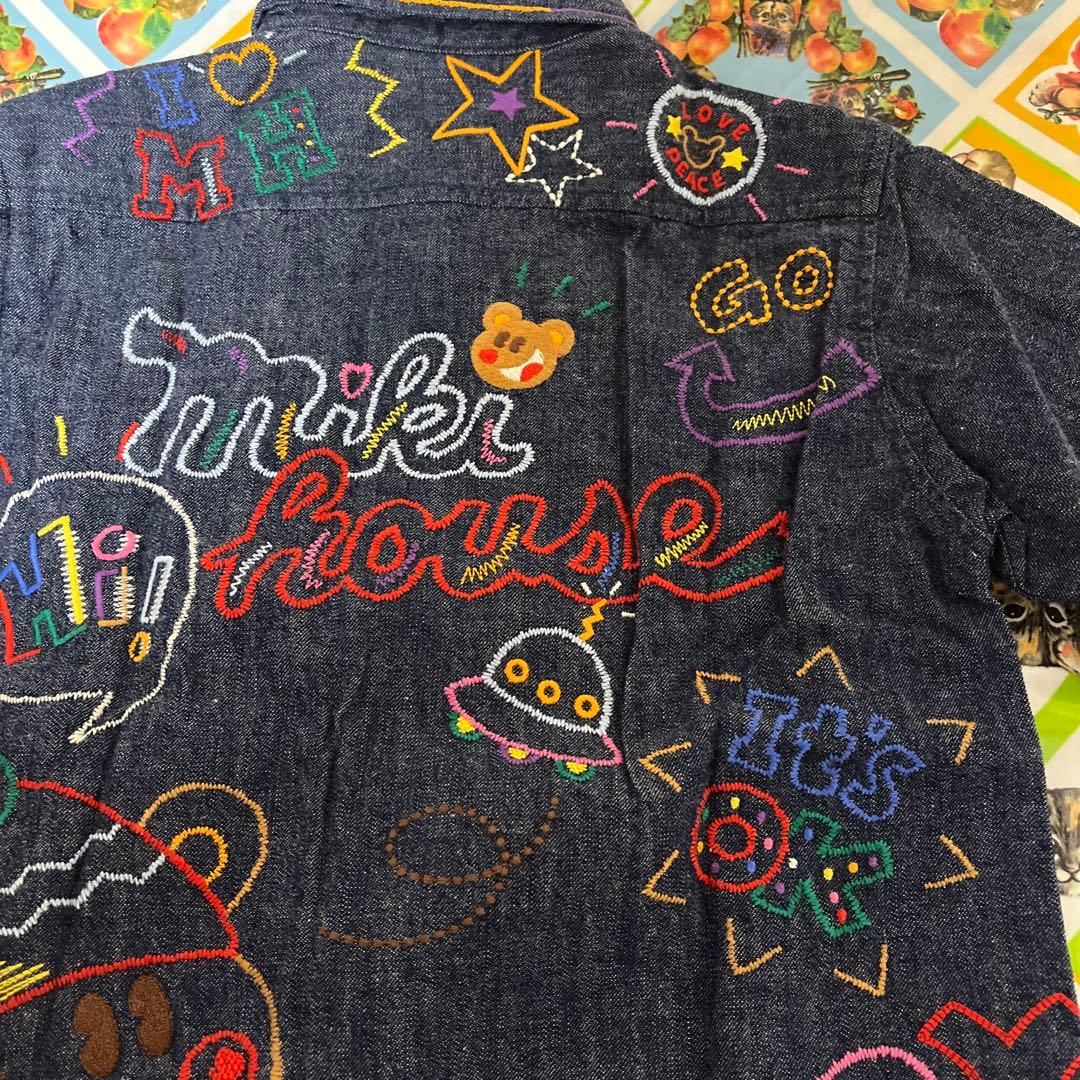 ミキハウス FUNKY 刺繍デニムジャケット 110cm 日本製 バッジ付き