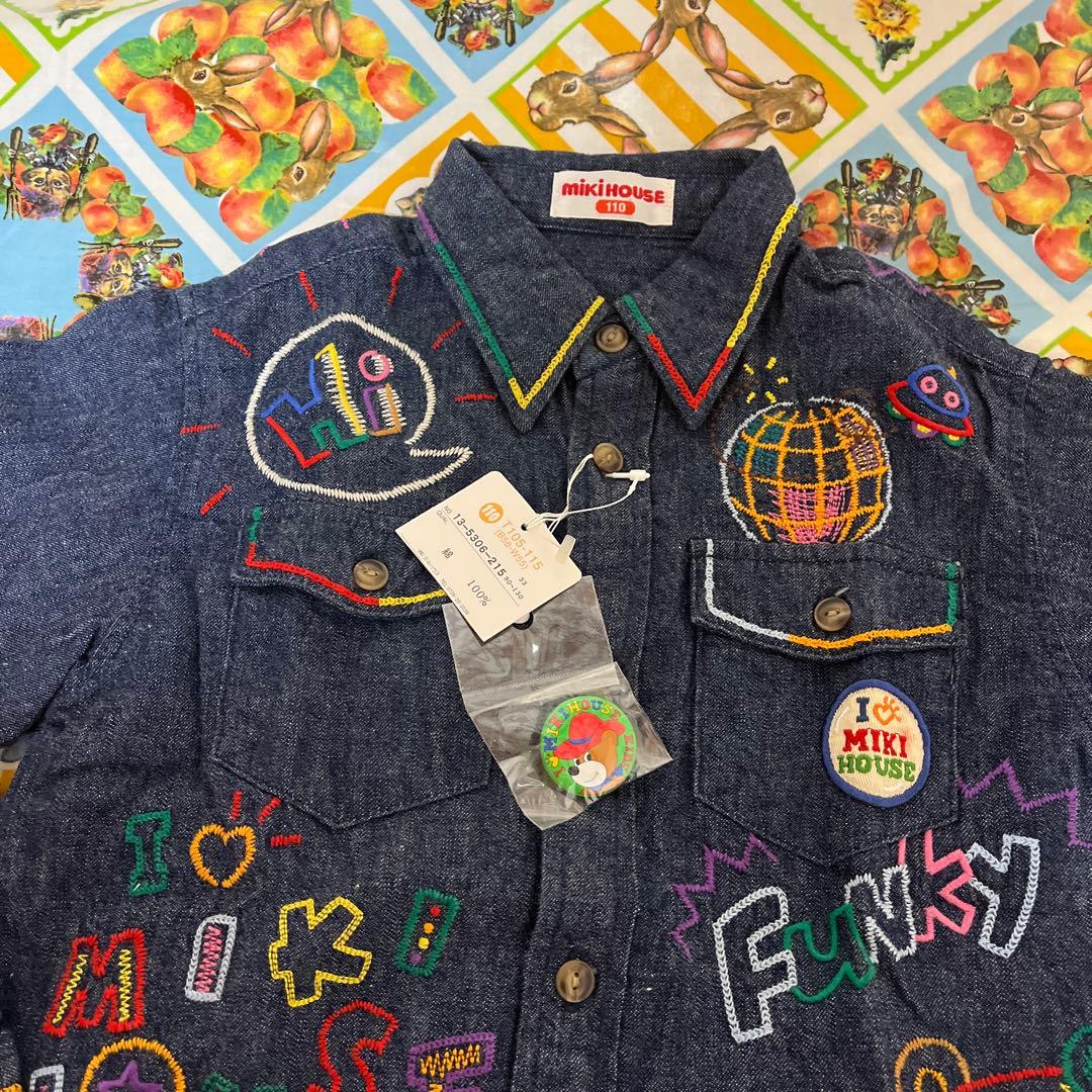 ミキハウス FUNKY 刺繍デニムジャケット 110cm 日本製 バッジ付き