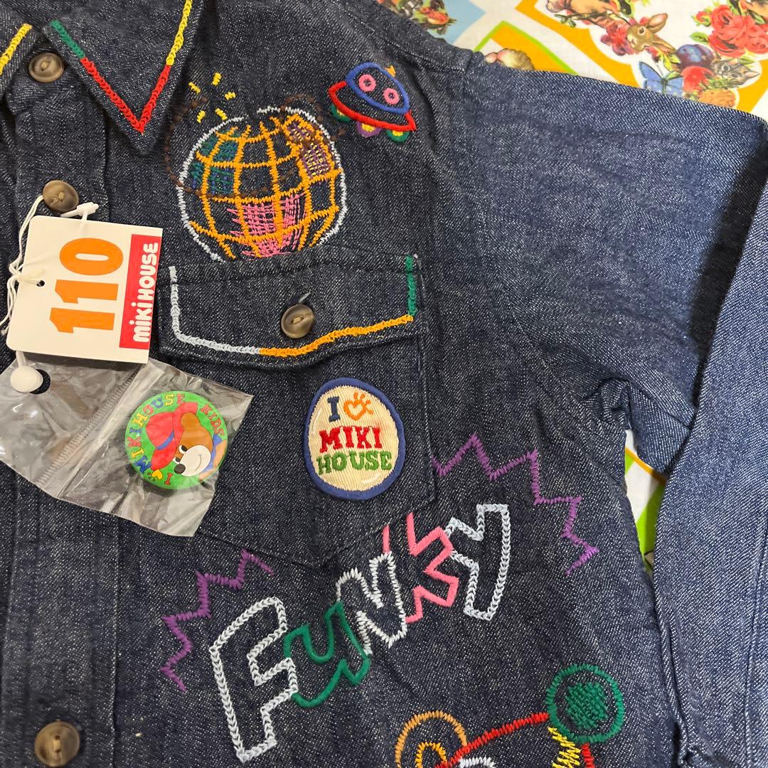 ミキハウス FUNKY 刺繍デニムジャケット 110cm 日本製 バッジ付き