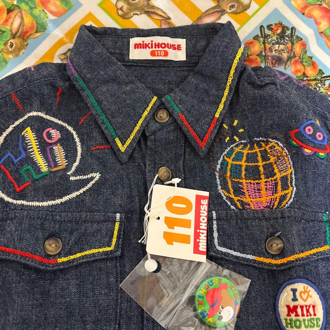 ミキハウス FUNKY 刺繍デニムジャケット 110cm 日本製 バッジ付き