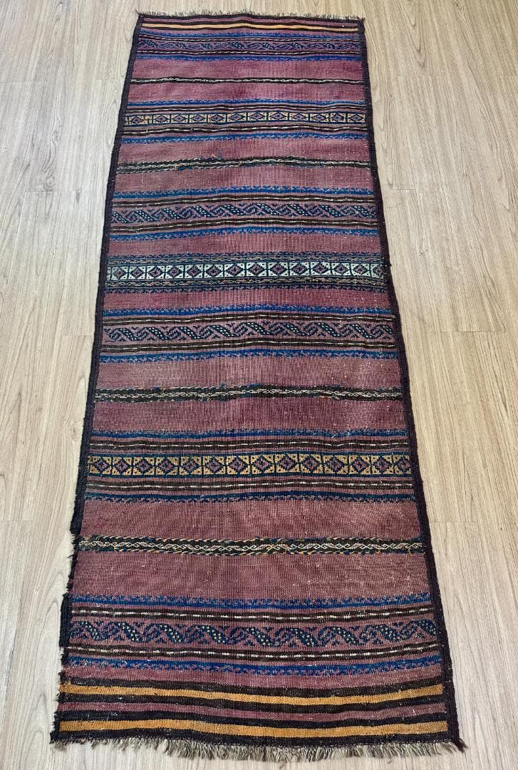 下敷きアフガン手織りキリム ランナー トライバルラグ ヴィンテージラグ