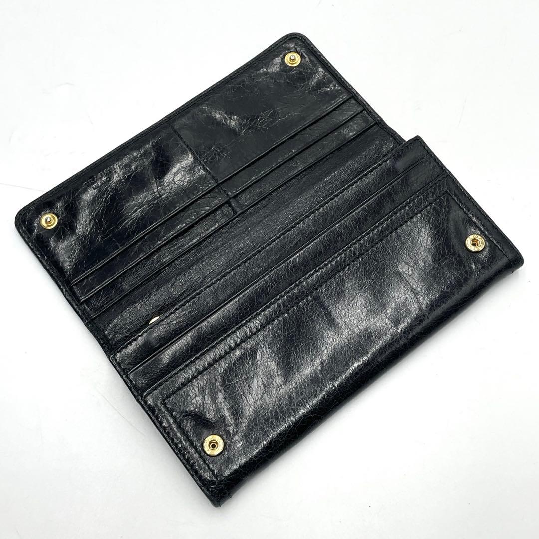 極美品● PRADA プラダ 長財布 二つ折り シワ加工 ブラック レザー