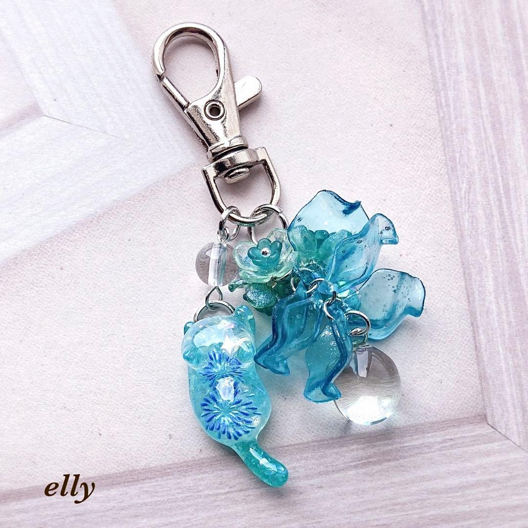 【みゆママ様】1363.天然石　琉球ガラス　ラベンダー　じゃれ猫　レジン