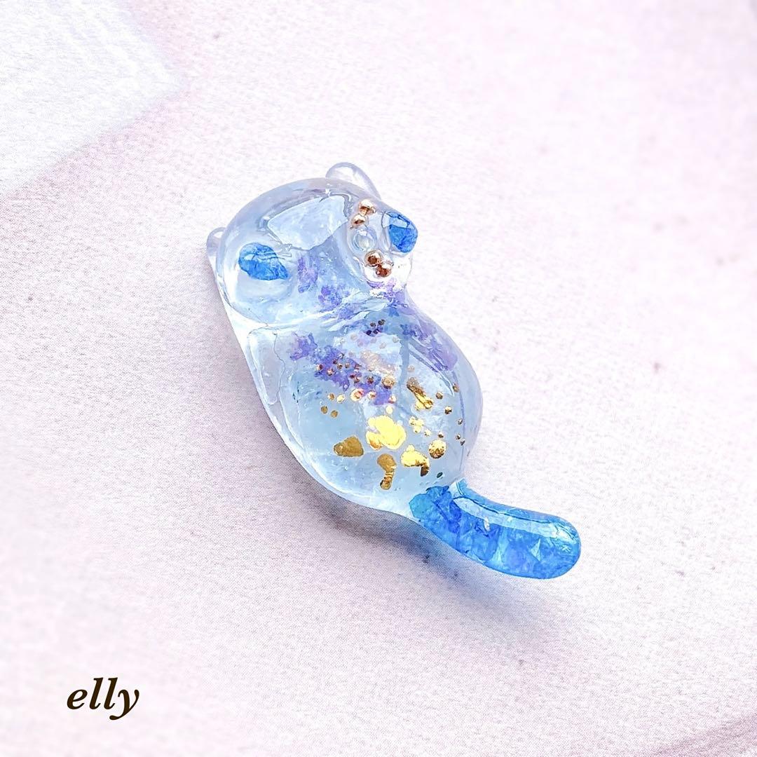 【みゆママ様】1363.天然石　琉球ガラス　ラベンダー　じゃれ猫　レジン