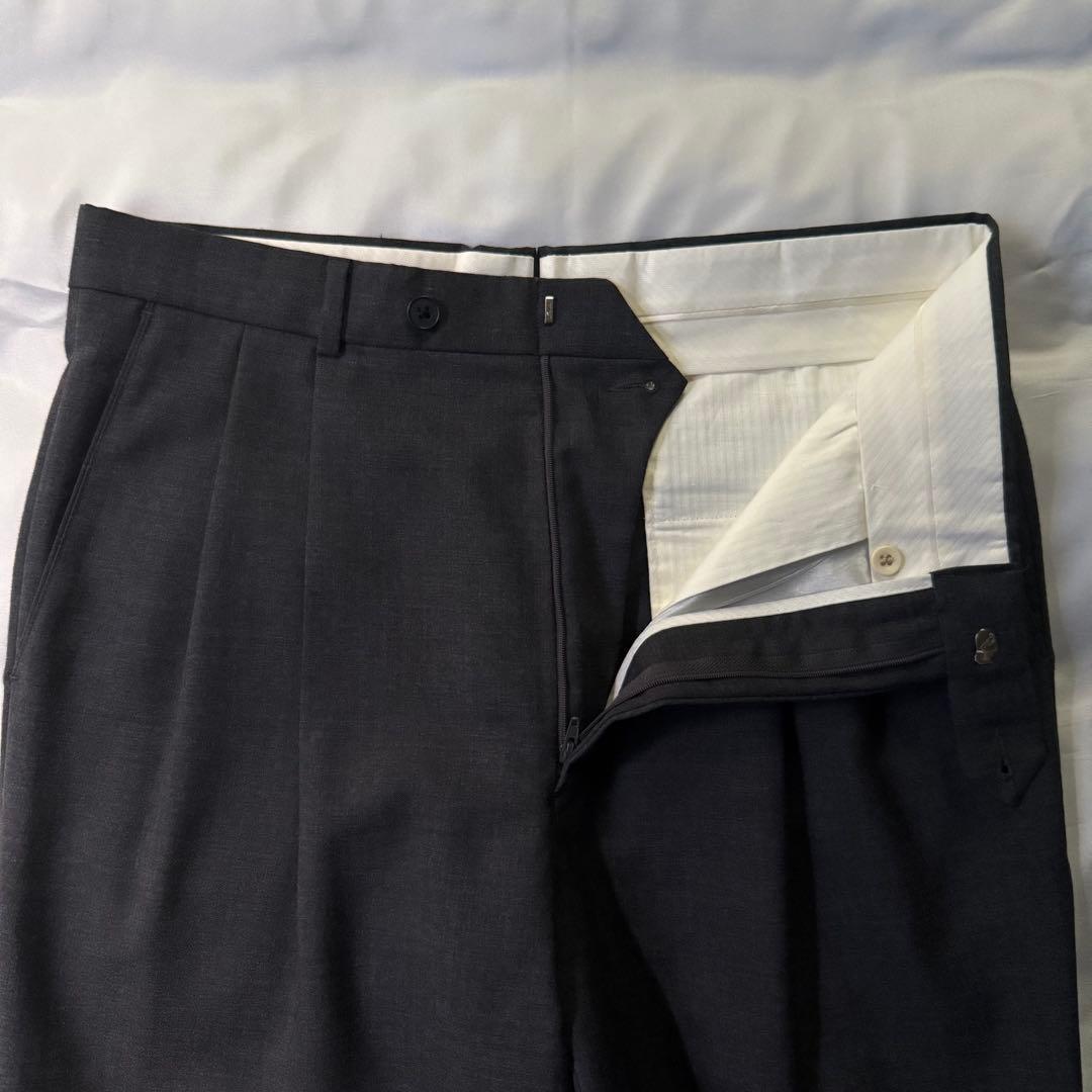 80s vintage USA製 グレー ツータック ウール ワイドスラックス