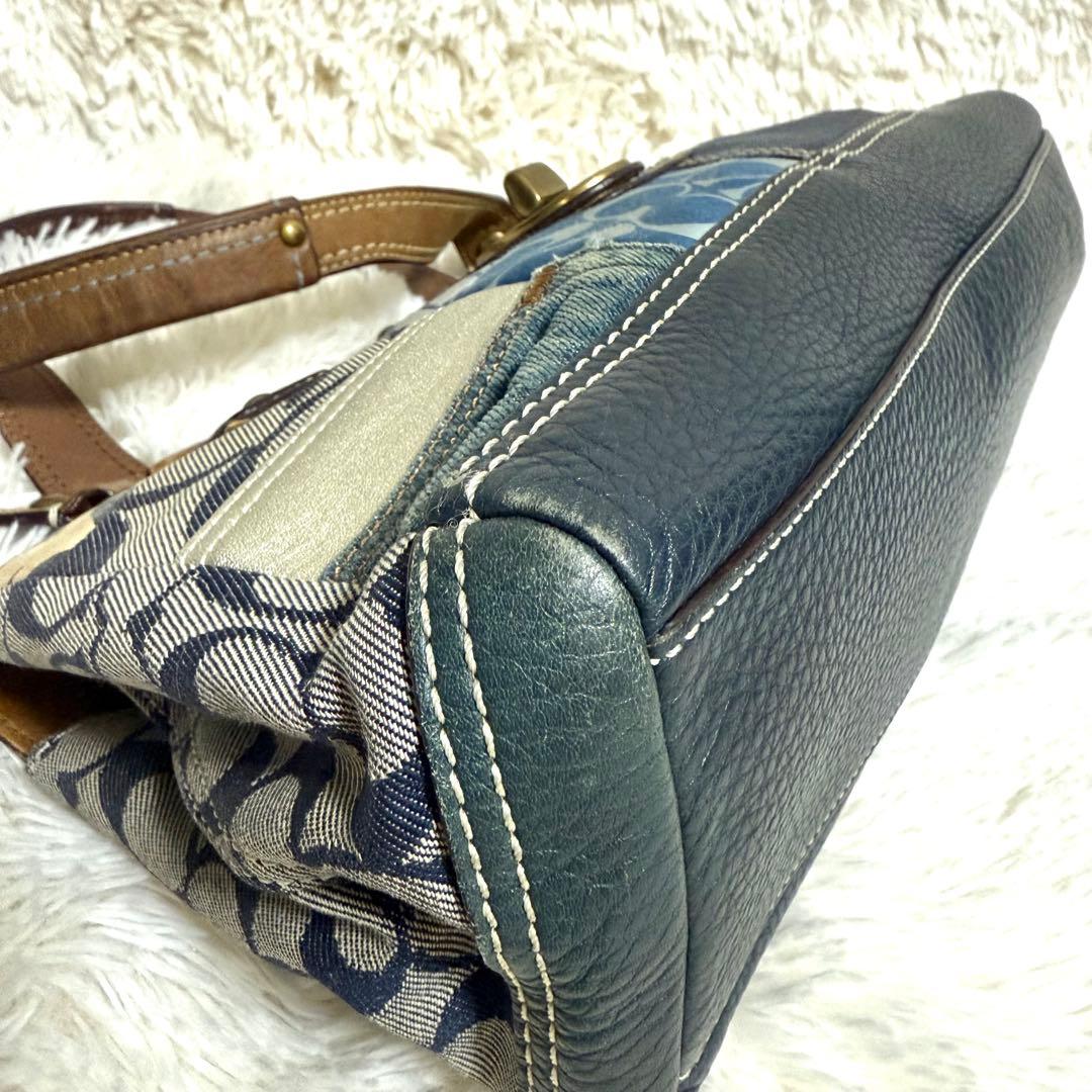 【希少】コーチ　パッチワーク ハンドバッグ ターソロック　デニム 青　10816