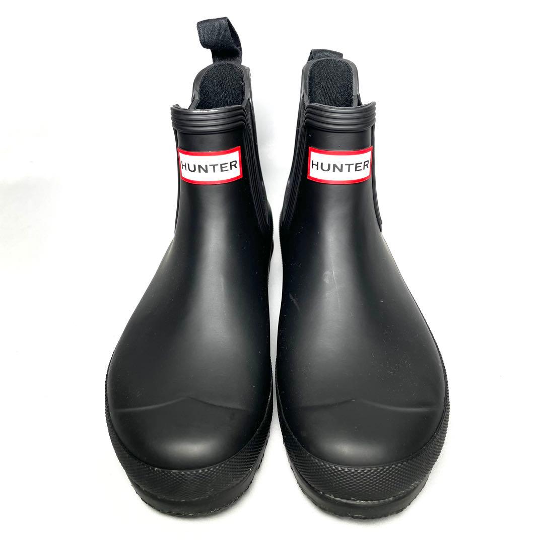 【美品】ハンター　レインブーツ　ショートブーツ　サイドゴアブーツ　黒　ロゴ