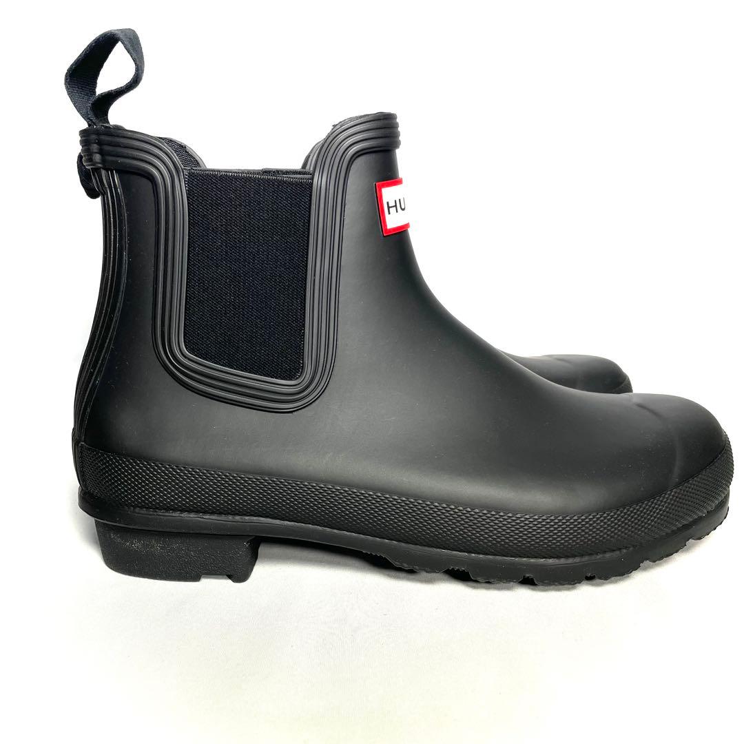 【美品】ハンター　レインブーツ　ショートブーツ　サイドゴアブーツ　黒　ロゴ