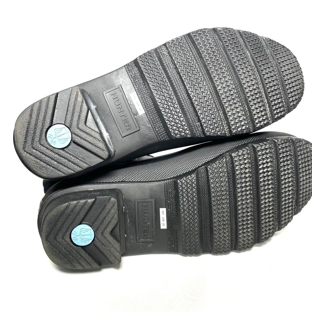 【美品】ハンター　レインブーツ　ショートブーツ　サイドゴアブーツ　黒　ロゴ