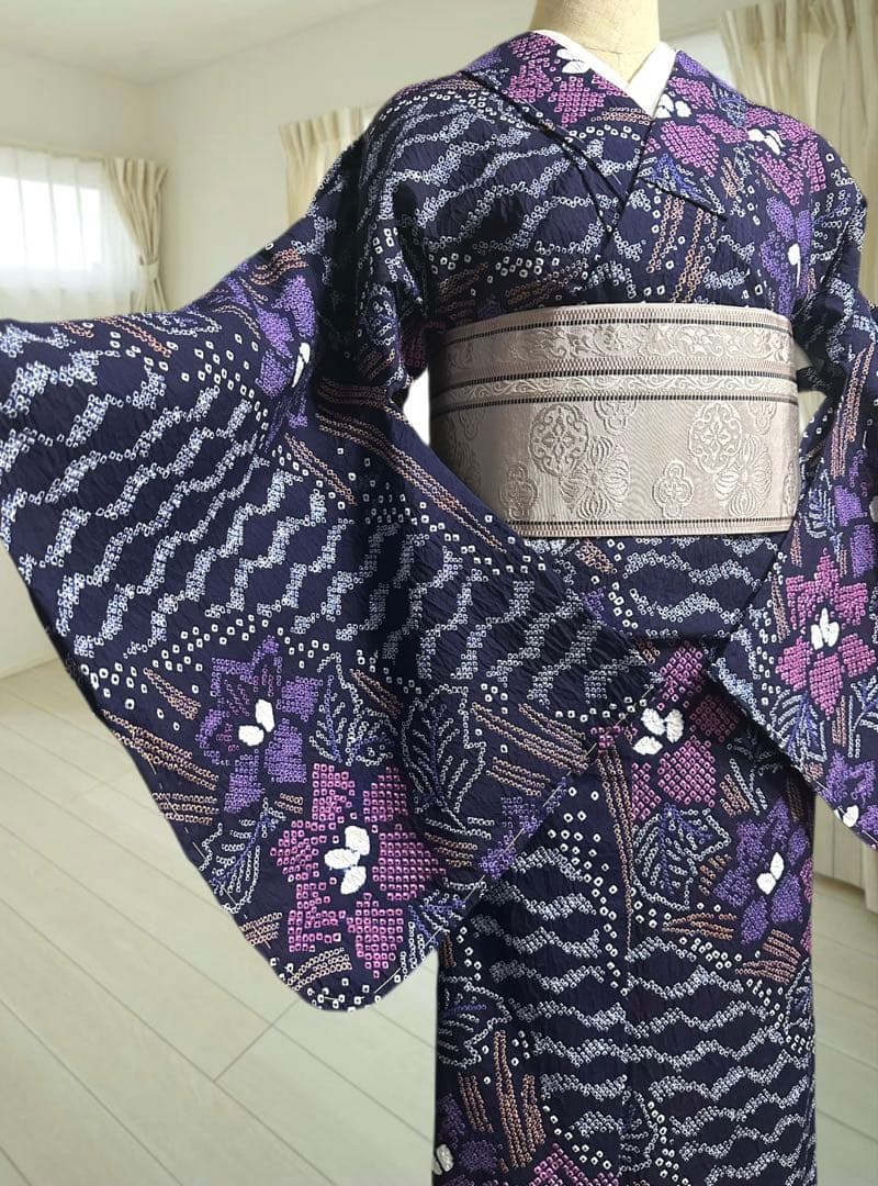 2点セットトールサイズ✨新品美品✨有松鳴海絞り浴衣　藍染に紫