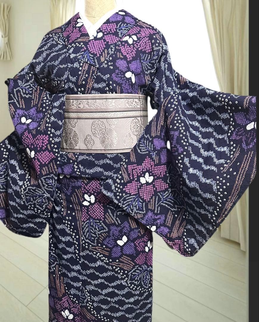 2点セットトールサイズ✨新品美品✨有松鳴海絞り浴衣　藍染に紫