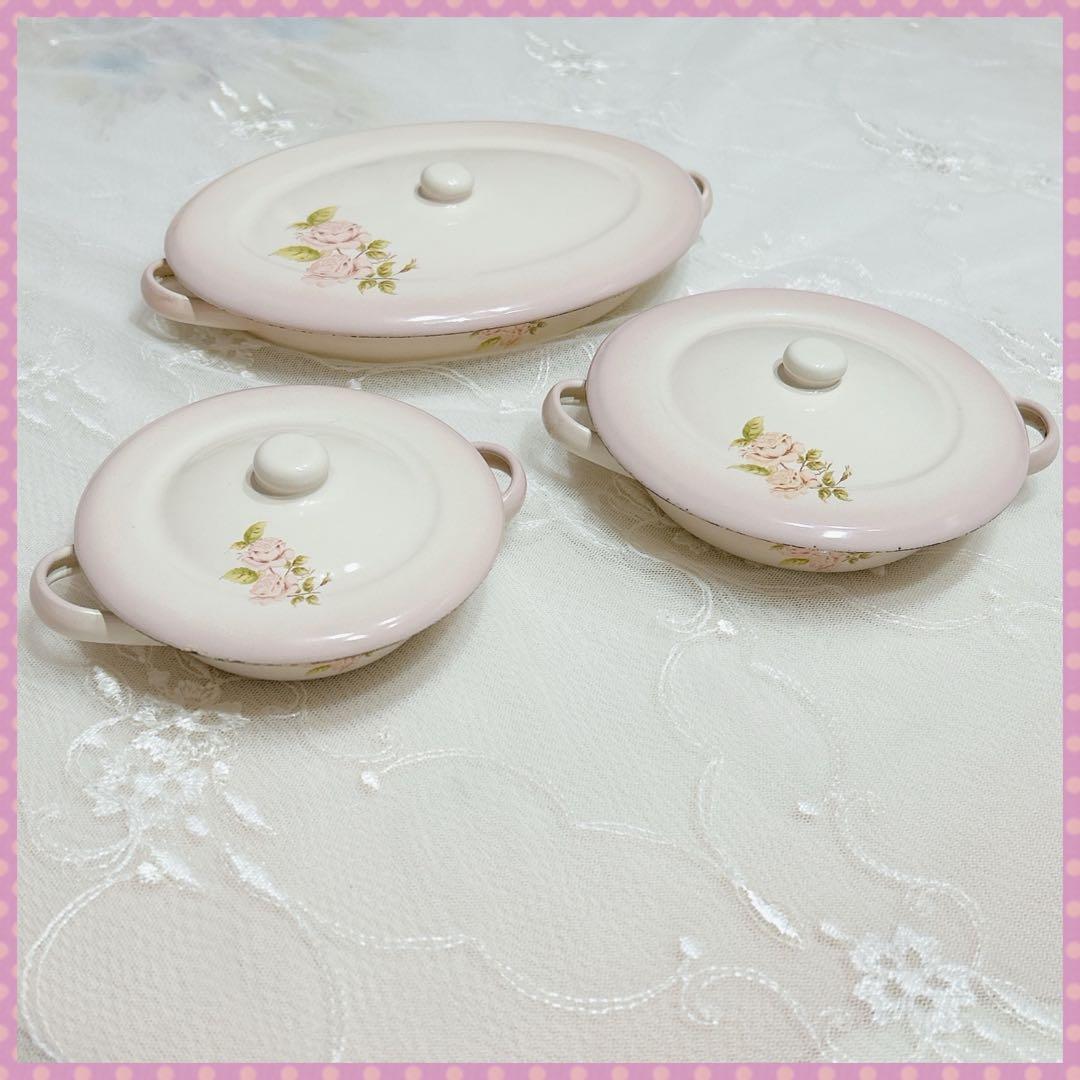 imane 琺瑯 ミニチュアキャセ3点セット / イマン マニー 薔薇雑貨