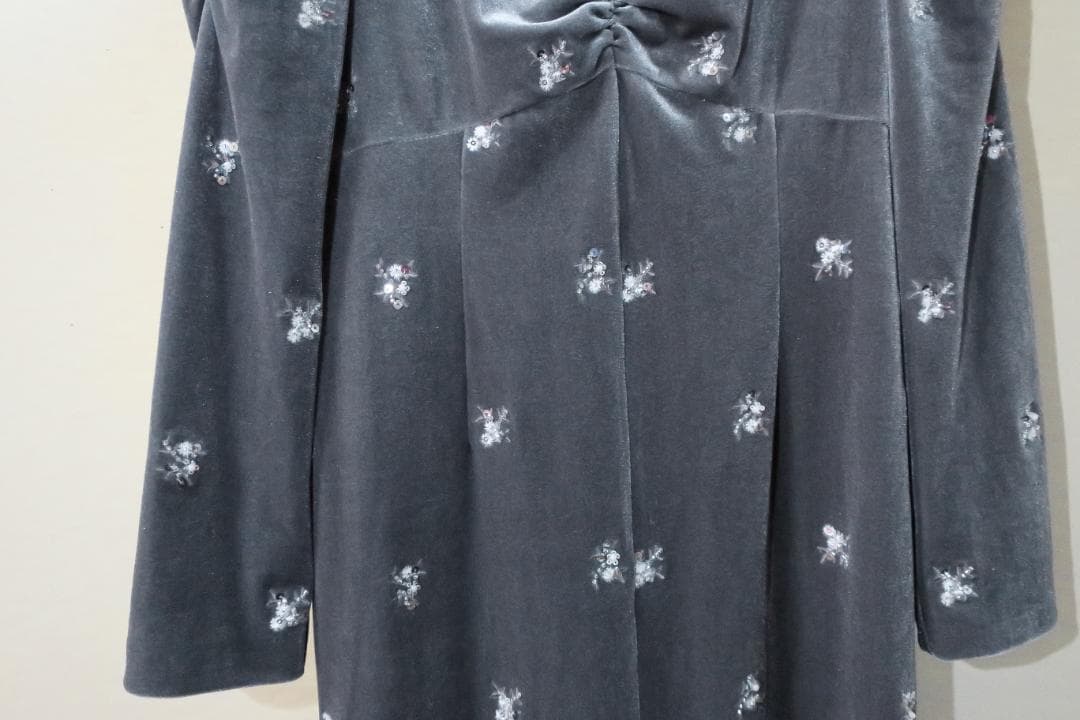 ねこあおセルフォード 花柄刺繍ベロアワンピース　サイズ36