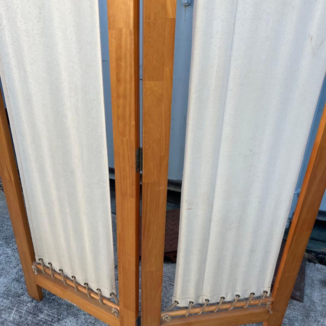 北欧レトロ 木製フレーム 帆布 パーティション パーテーション 衝立 ビンテージ