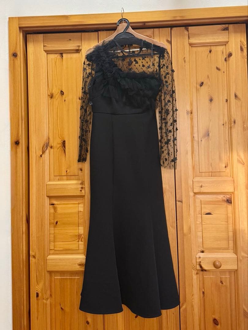 Leja フラワーモチーフアシンメトリーチュールマーメイドワンピースドレス 鞄付