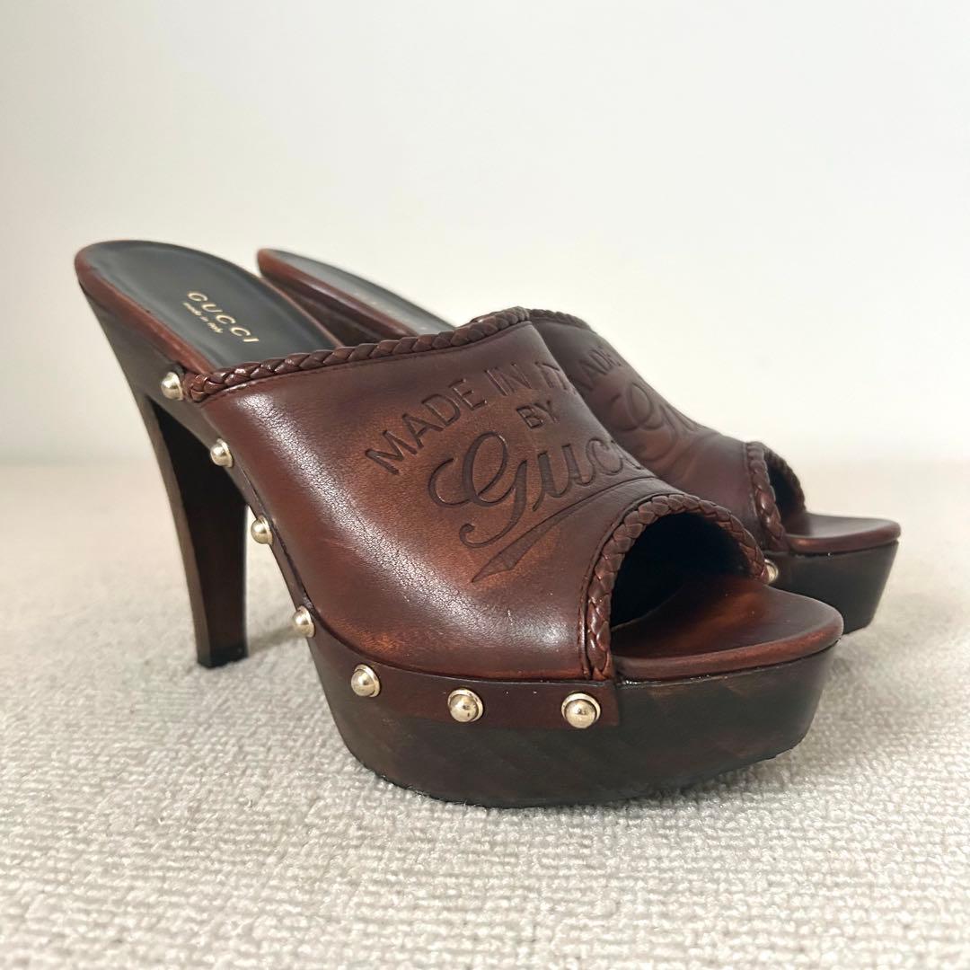 GUCCI グッチ サンダル ヒール レザー 25cm 38