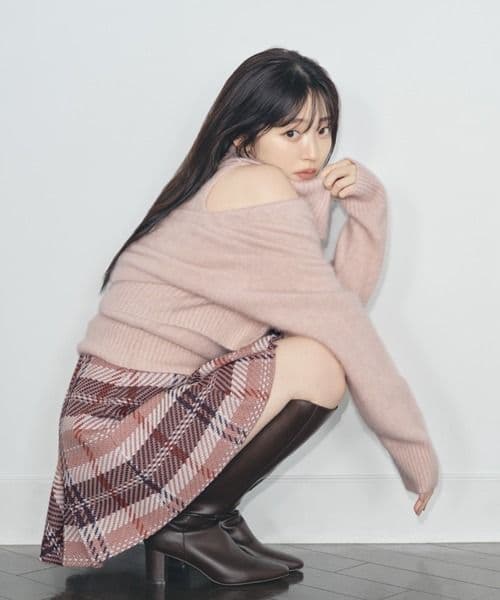 SNIDEL ロービングチェックミニスカート　PNK