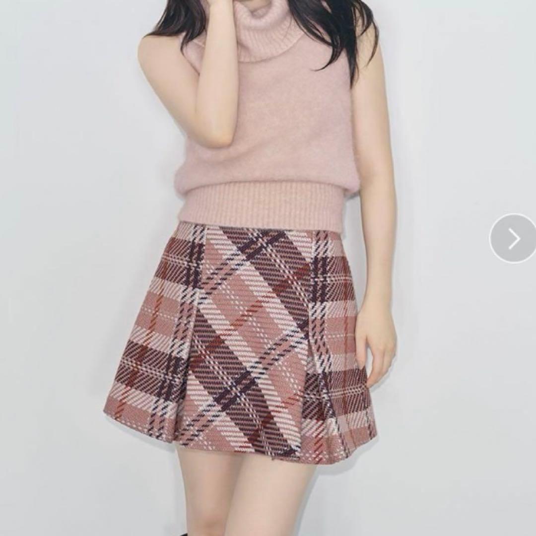 SNIDEL ロービングチェックミニスカート　PNK