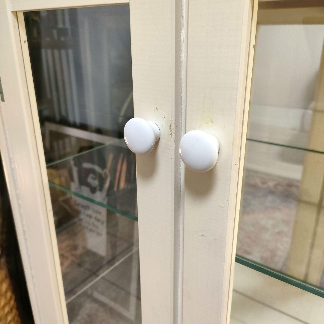 カントリーシャビー キュリオケース タイル天板 背面ミラー 引き出し付き