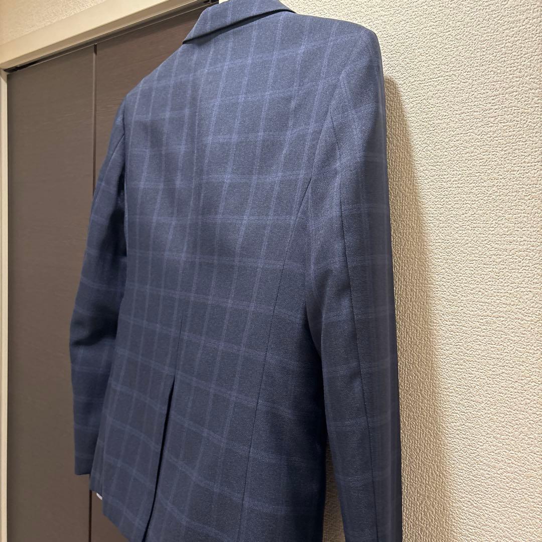 卒業式　男の子　小学生　紺　チェック柄 スーツ　5点セット　水色シャツ