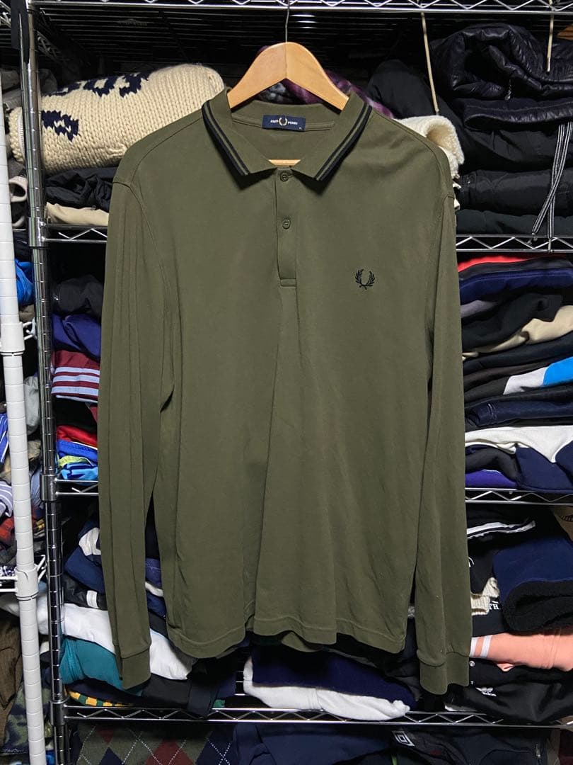 美品 FRED PERRY オリーブ 長袖ポロシャツ