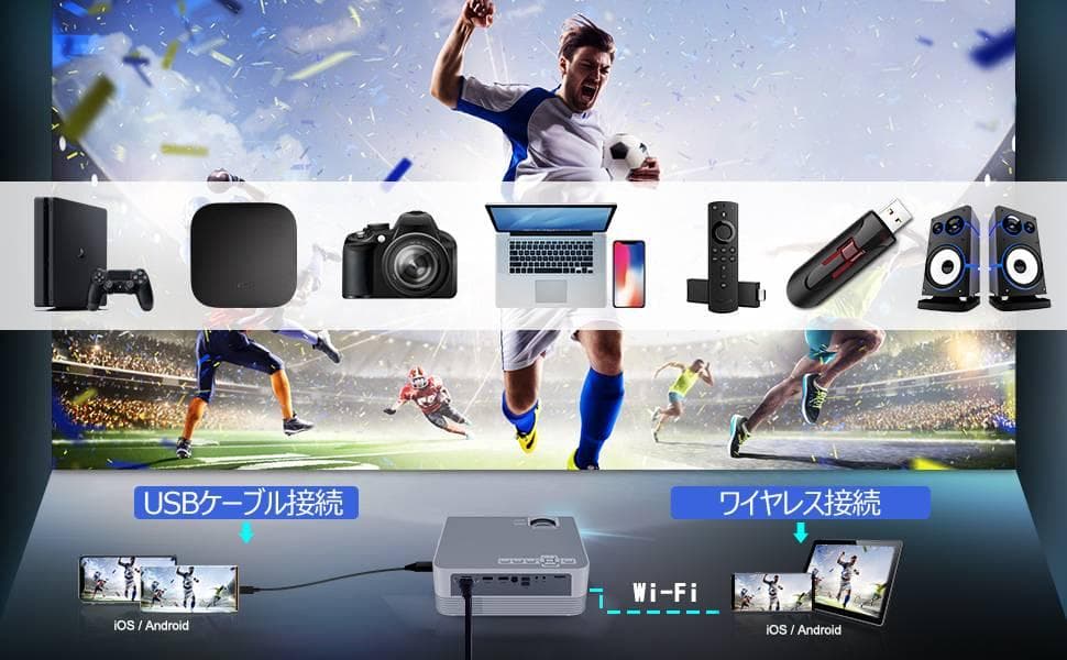 高性能WiFi Bluetoothプロジェクター ホームシアターに最適
