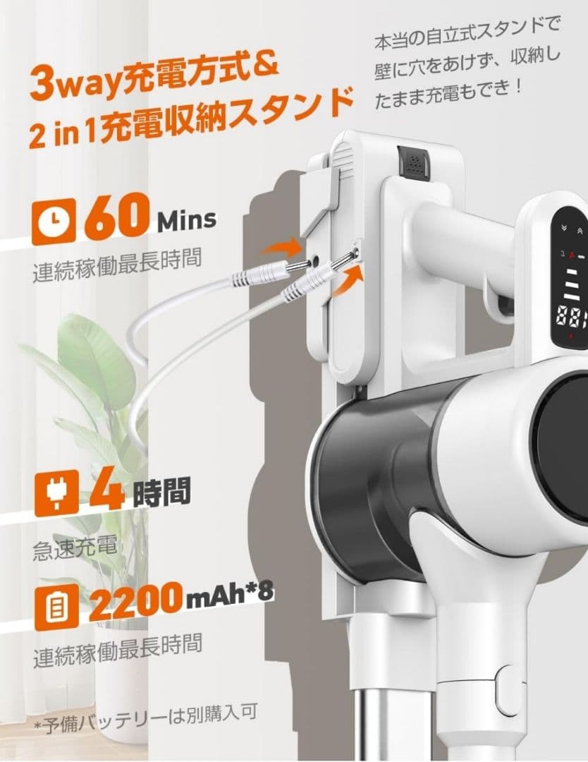掃除機2025革新モデルグリーンLEDライト付&65KPa超強力吸引&LED液晶