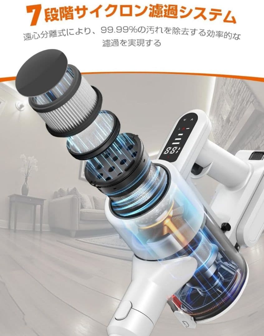 掃除機2025革新モデルグリーンLEDライト付&65KPa超強力吸引&LED液晶