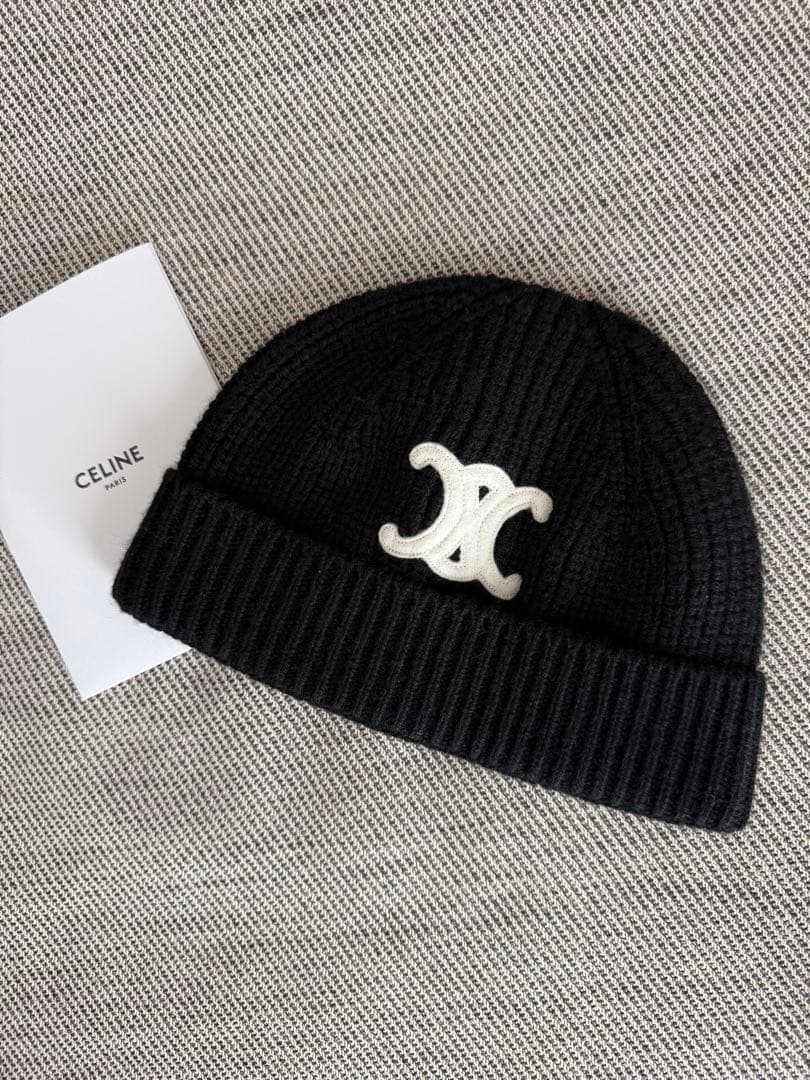 CELINEセリーヌ 美品 トリオンフ カシミヤ ニット帽 ニットキャップ 帽子