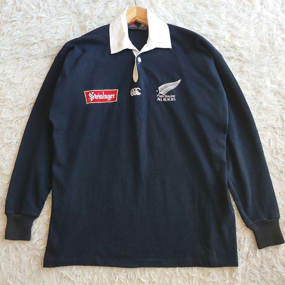 カンタベリー オールブラックス ロゴ刺繍 ラガーシャツ