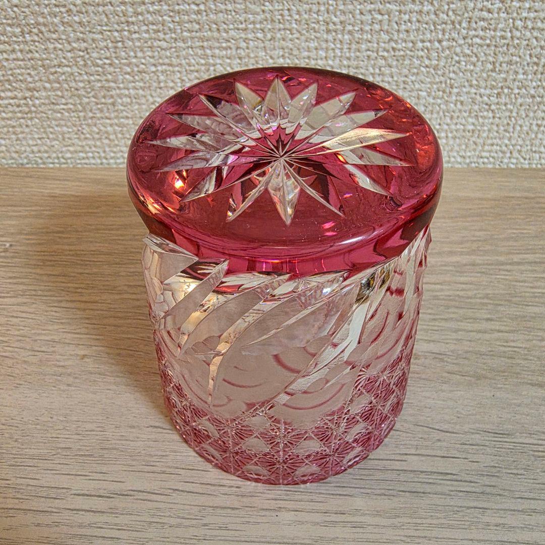超希少品☆江戸切子 ロックグラス 金赤 花切子
