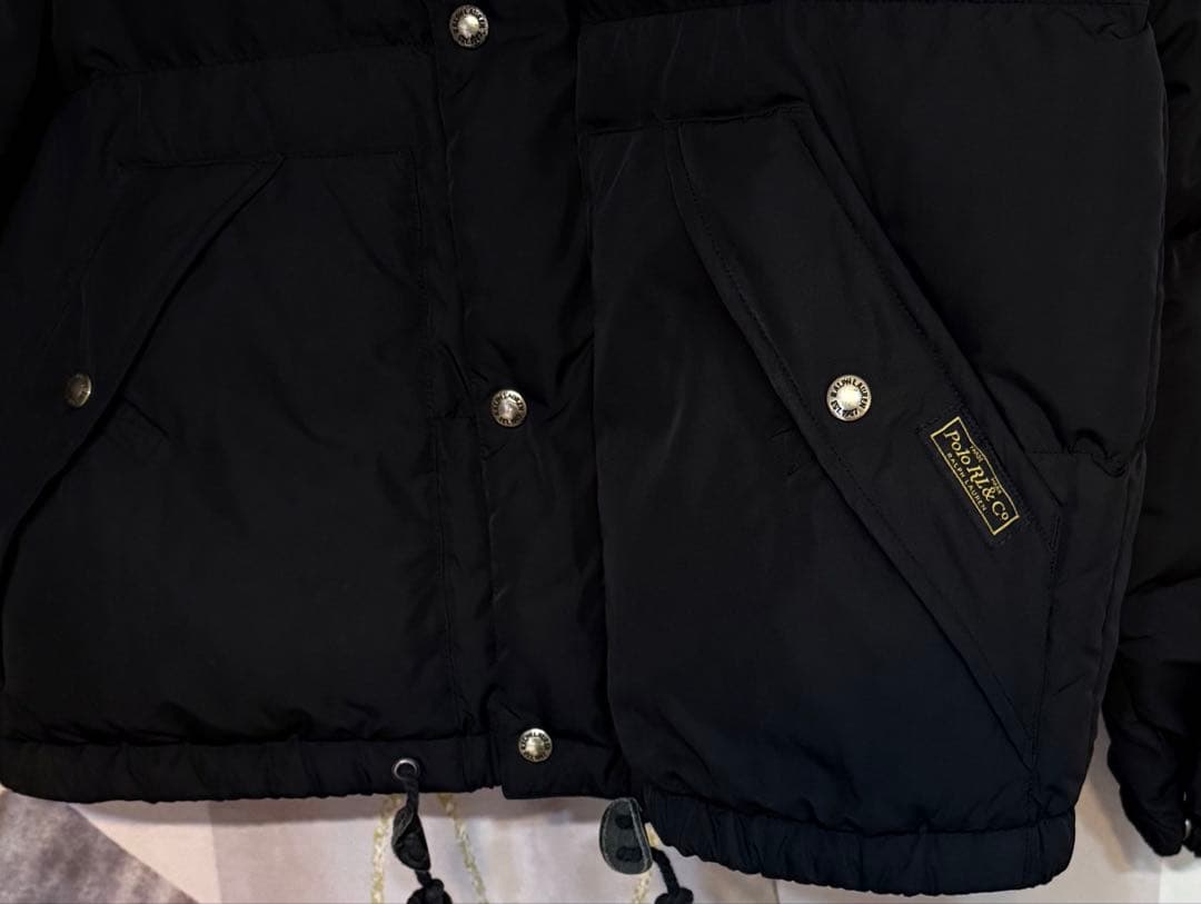 ポロラルフローレン ゴールドポニー刺繍 ダウンジャケット フード付き ブラック