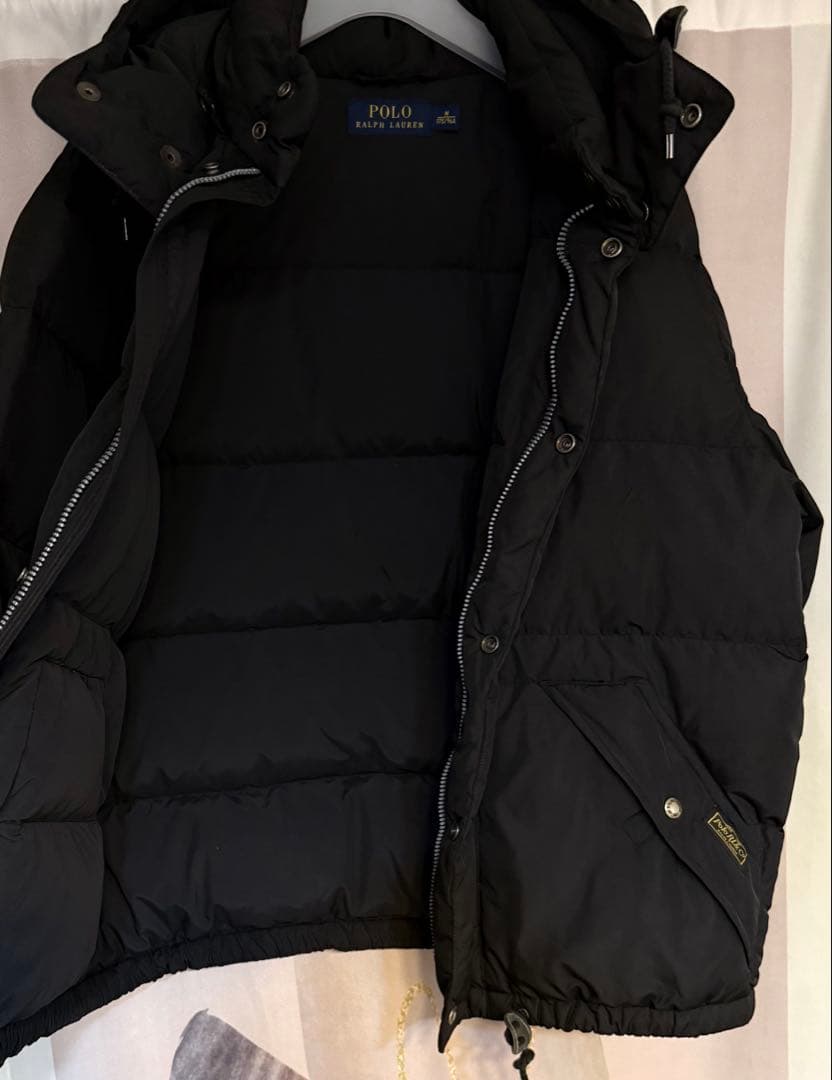 ポロラルフローレン ゴールドポニー刺繍 ダウンジャケット フード付き ブラック