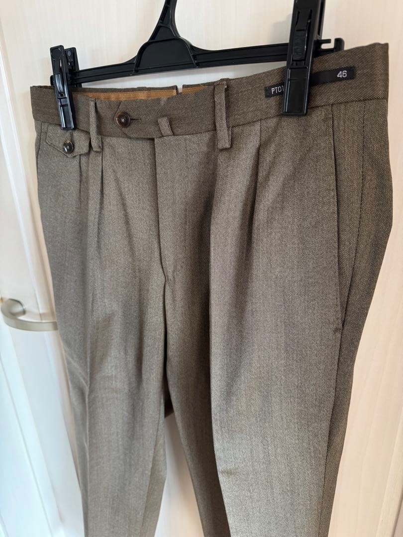 PT01 ベージュスラックス ダブルプリーツ 46