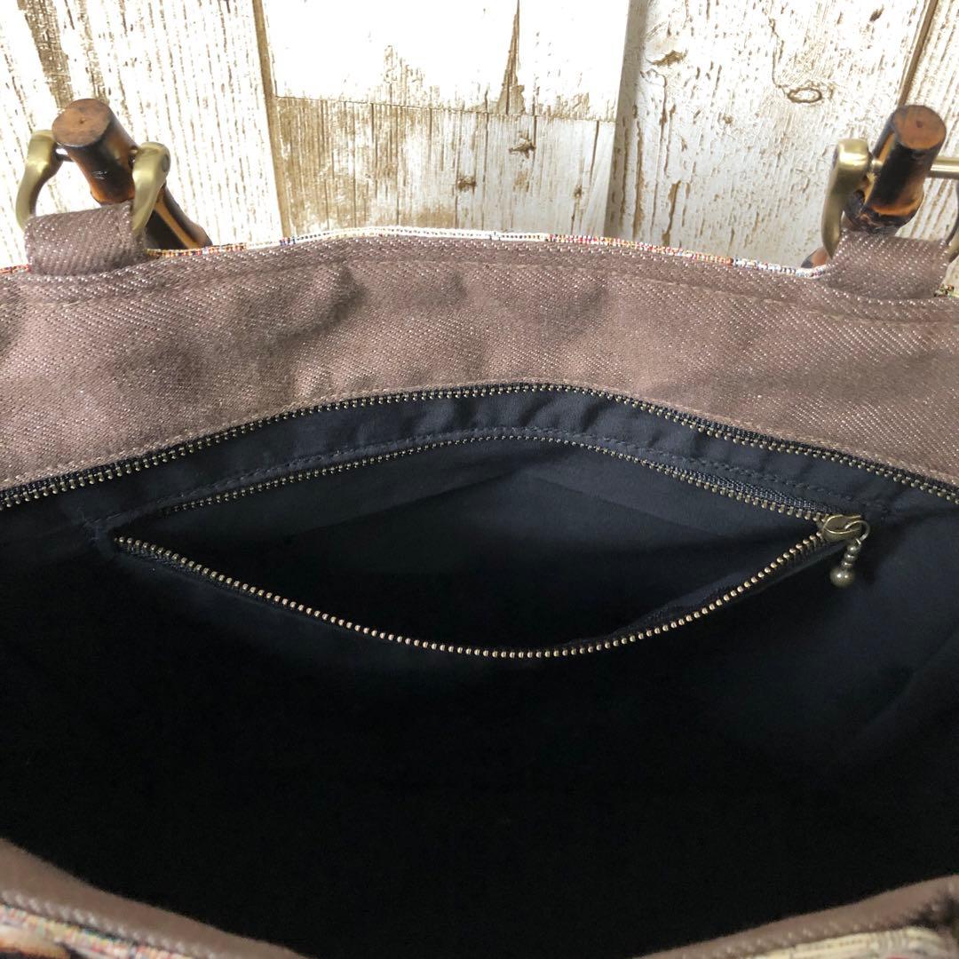 トートバッグ　ハンドメイド　デニムリメイク　ブラウン×ブラック　バンブー【新品】