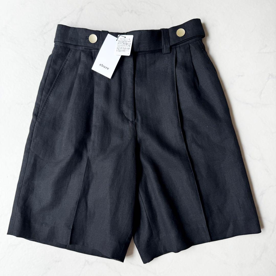 新品タグ付き✨エブール　リネンショートパンツ　イタリア製生地　金ボタン　38