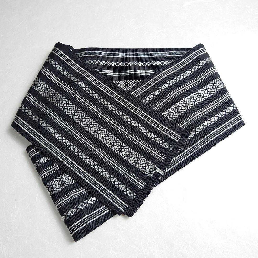 正絹 半幅帯 井上絹織 本場筑前 博多織 金ラベル 黒 未使用品 逸品