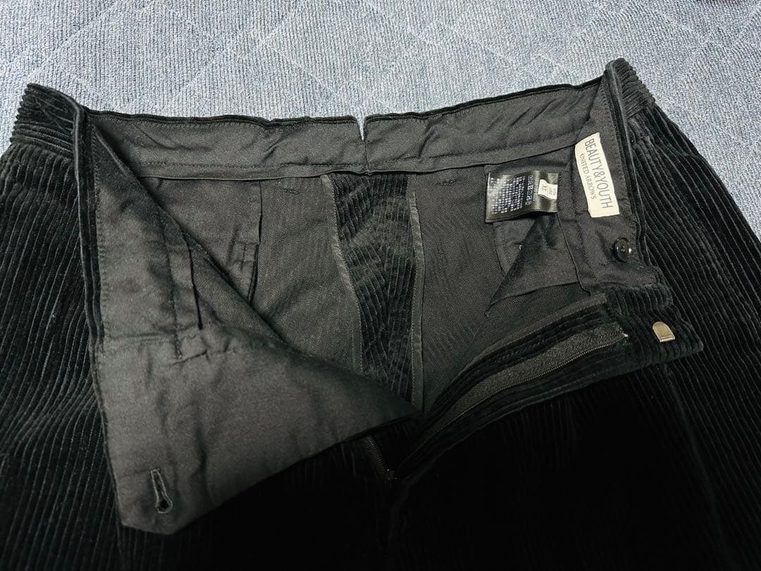 極美品❗️ユナイテッドアローズコーデュロイ綿スラックスパンツ黒極暖XLサイズ