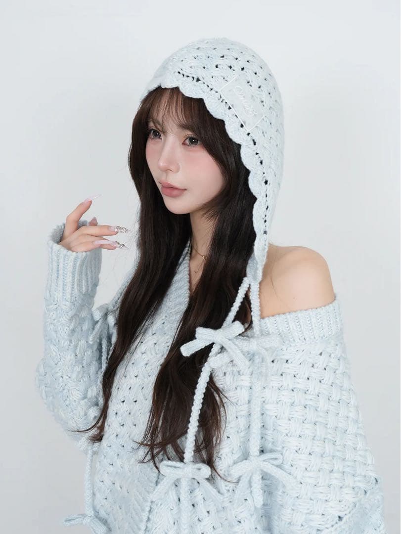 新品未開封 ダーリッチ アントルラックリボンニットボンネット サックス