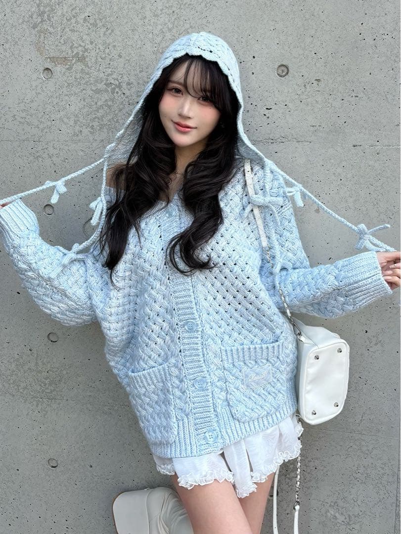 新品未開封 ダーリッチ アントルラックリボンニットボンネット サックス