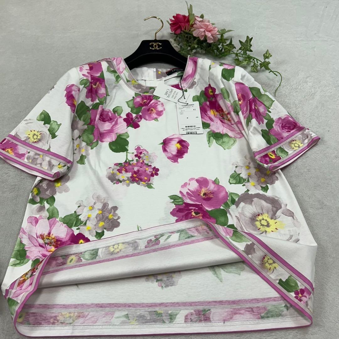 K446 新品未使用 L レオナール タグ付き 花柄 カットソー レディース