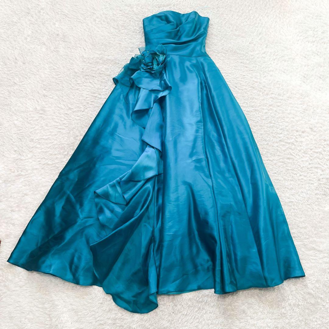 専用エメ カラードレス 演奏会9号 Aライン お花コサージュ付 ブルー系