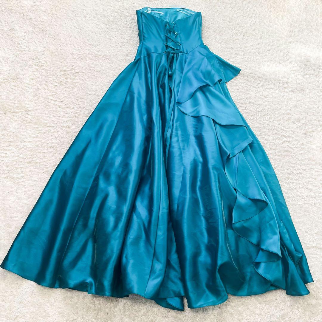 専用エメ カラードレス 演奏会9号 Aライン お花コサージュ付 ブルー系