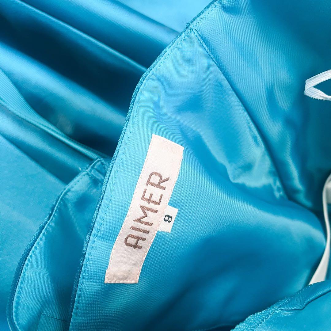 専用エメ カラードレス 演奏会9号 Aライン お花コサージュ付 ブルー系